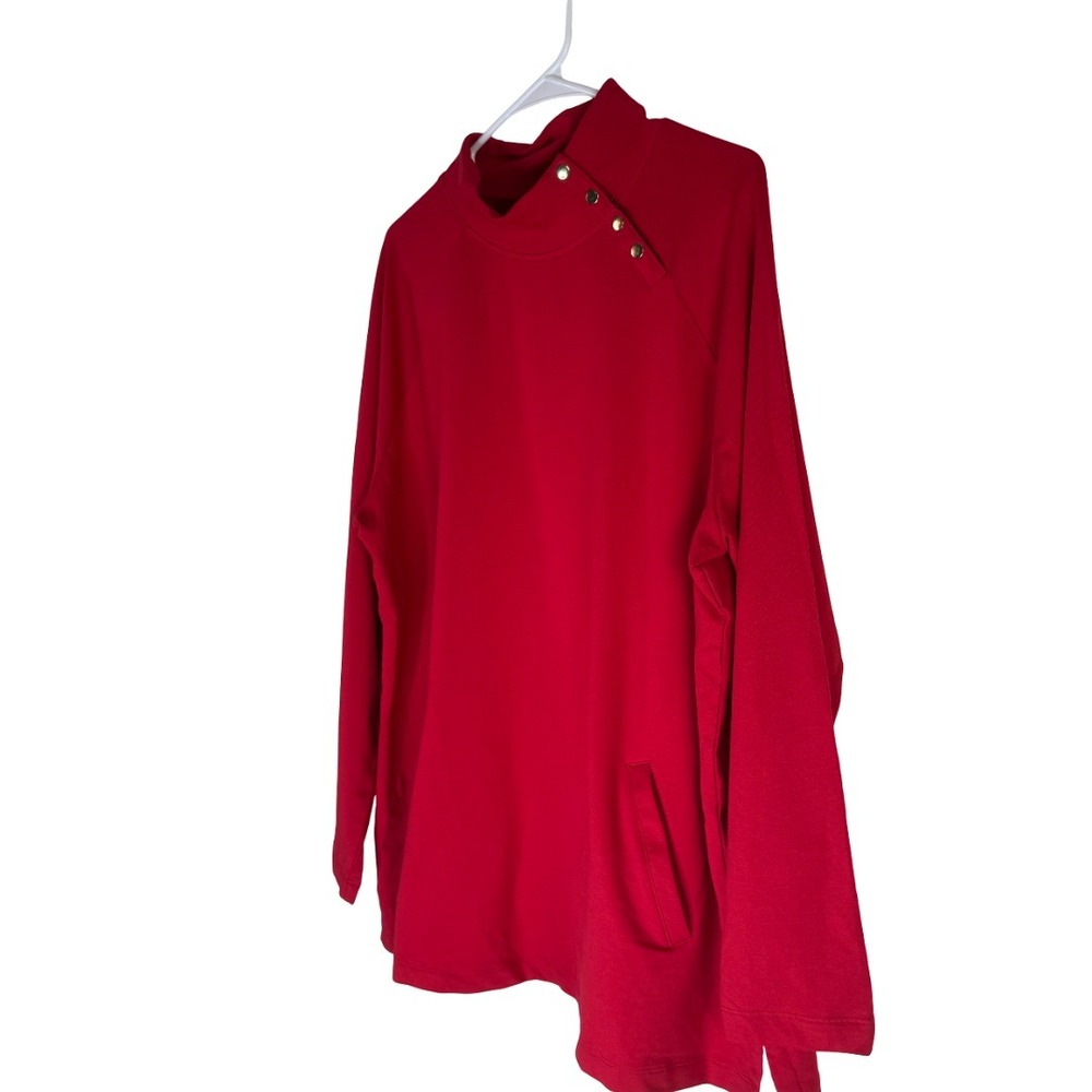 Denim & Co Mock Neck Tunic Women XL Red French Terry Long Sleeve Snap Detail GC2 - Picture 4 of 12
